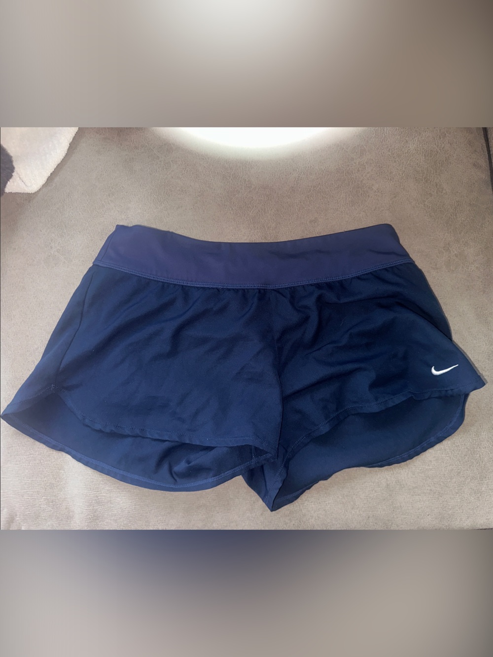 Nike Dark Blue Women's Running Shorts with White Swoosh